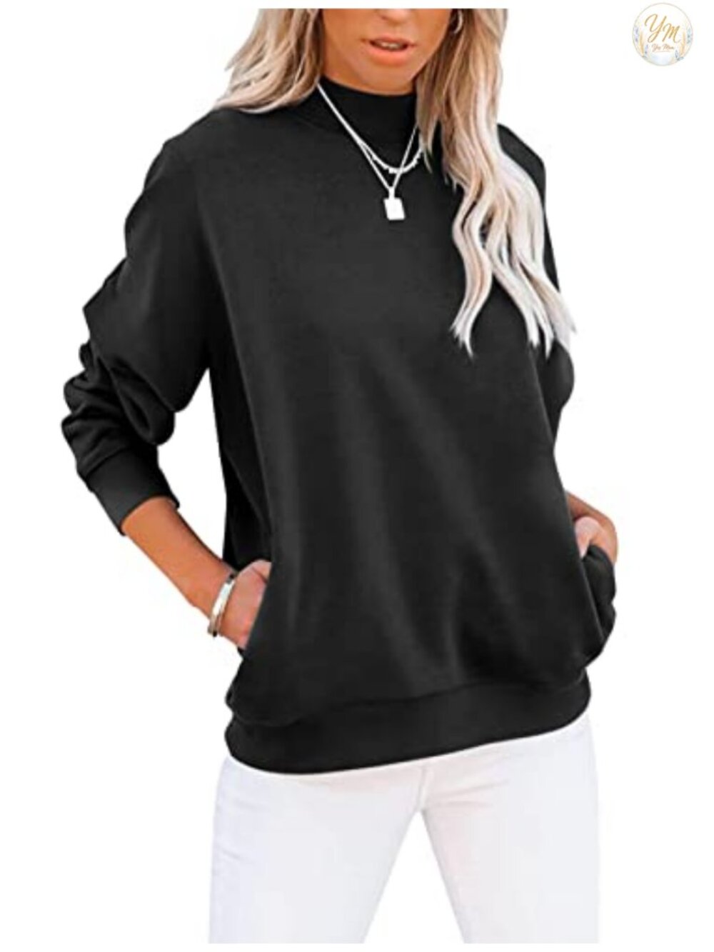 Mock Turtleneck Long Sleeve Sweatshirt with Pockets Pullover Tunic